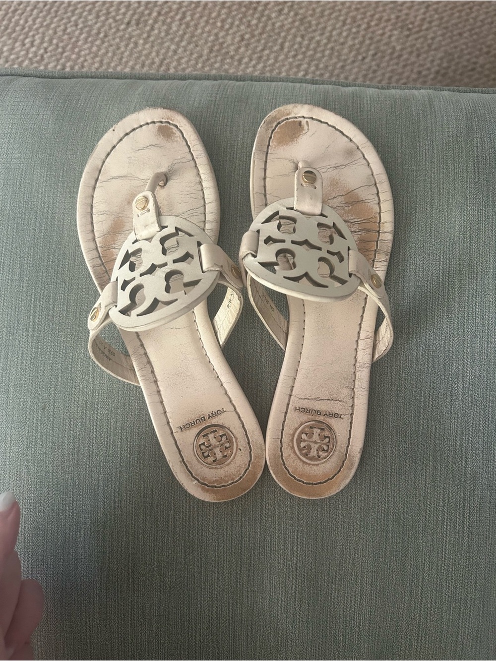 Tory Burch Cream Miller Logo Thong Sandals